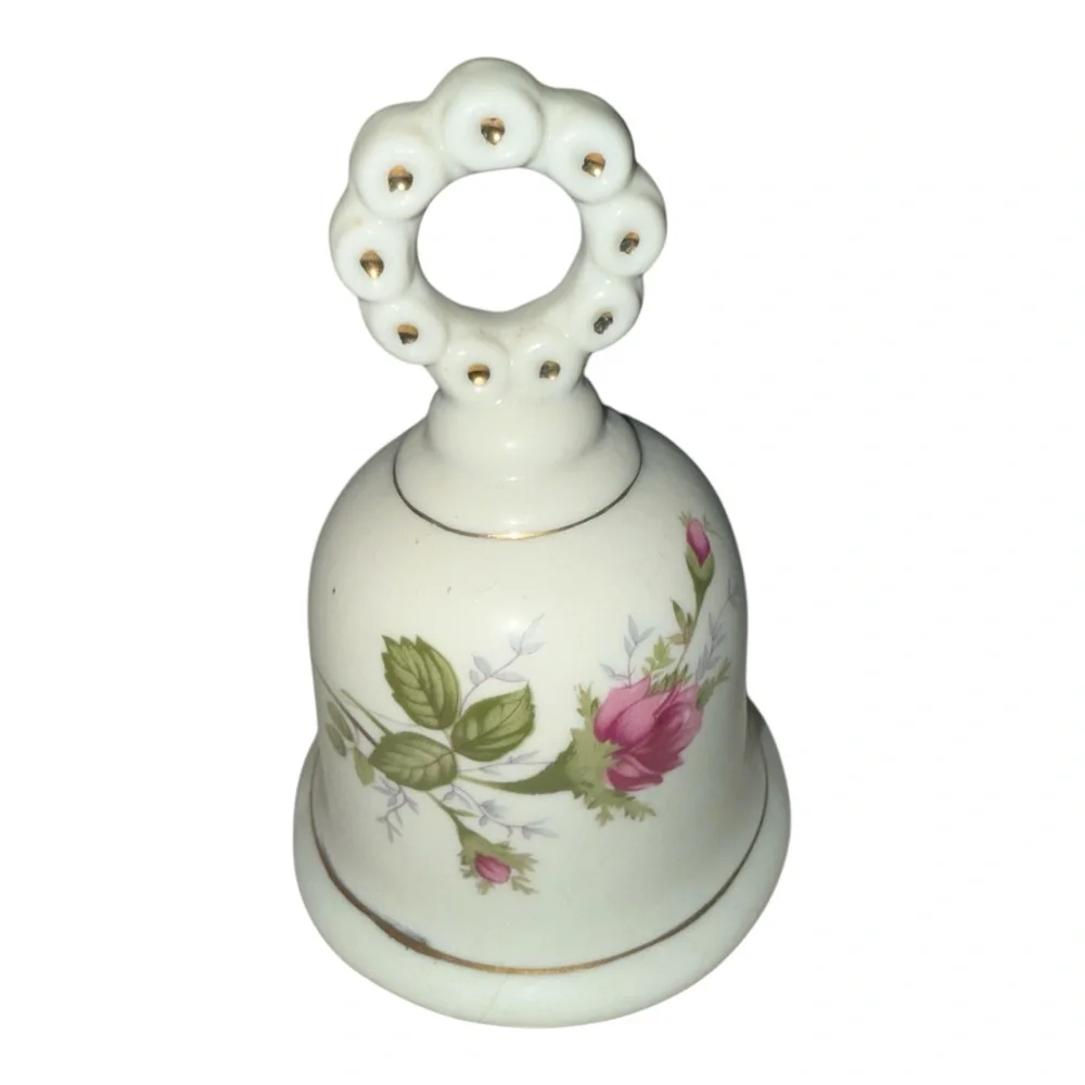 vintage Enesco porcelain bell with rose design